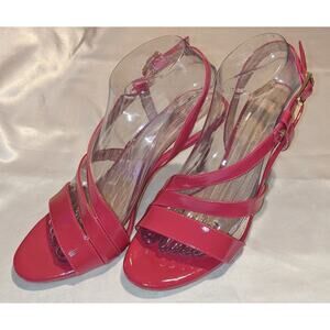 Antonio Melani Raspberry Pink Patent Leather Strappy Heels Sandals Size 8.5